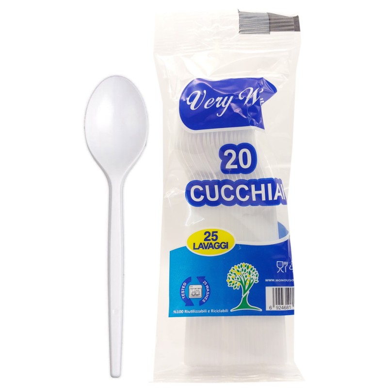 Cucchiai riutilizzabili In plastica  bianchi 17cm pz 20