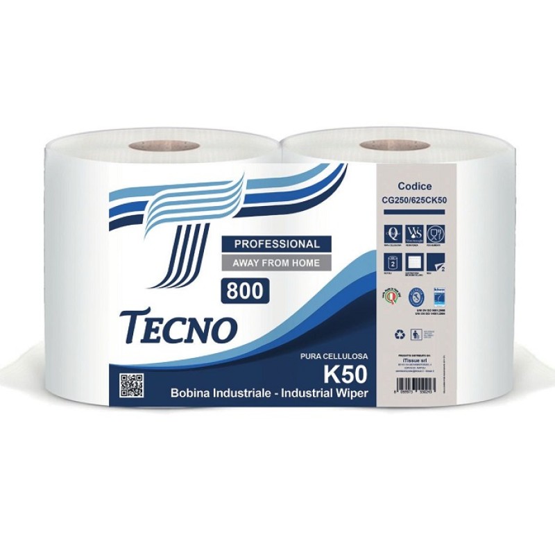 Bobina carta Tecno k50 in pura cellulosa cf 2 rotoli